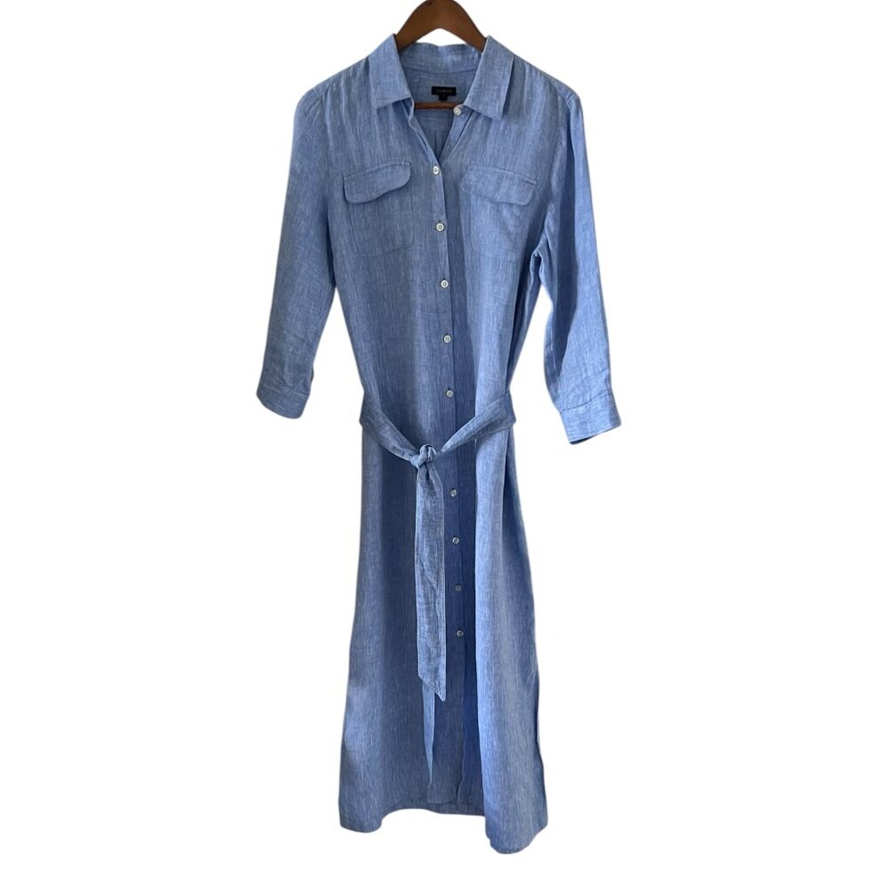 Talbots Linen Shirt Dress In Light Blue Size M